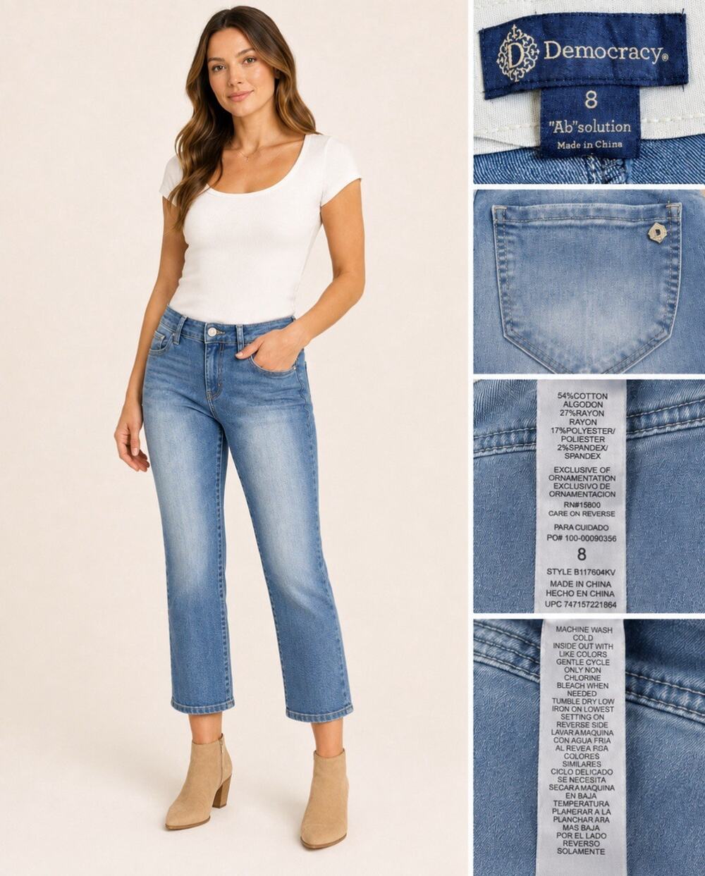 Democracy Ab-solution Women's Crop Jeans Size 8 Light Wash Denim Stretch